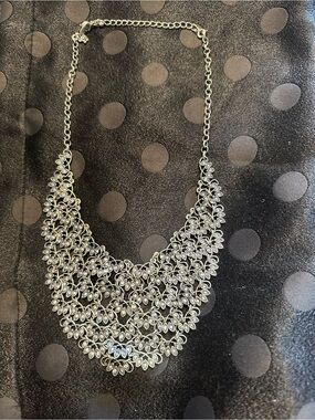 Premier Designs Silver Floral Statement Bib Necklace Adjustable